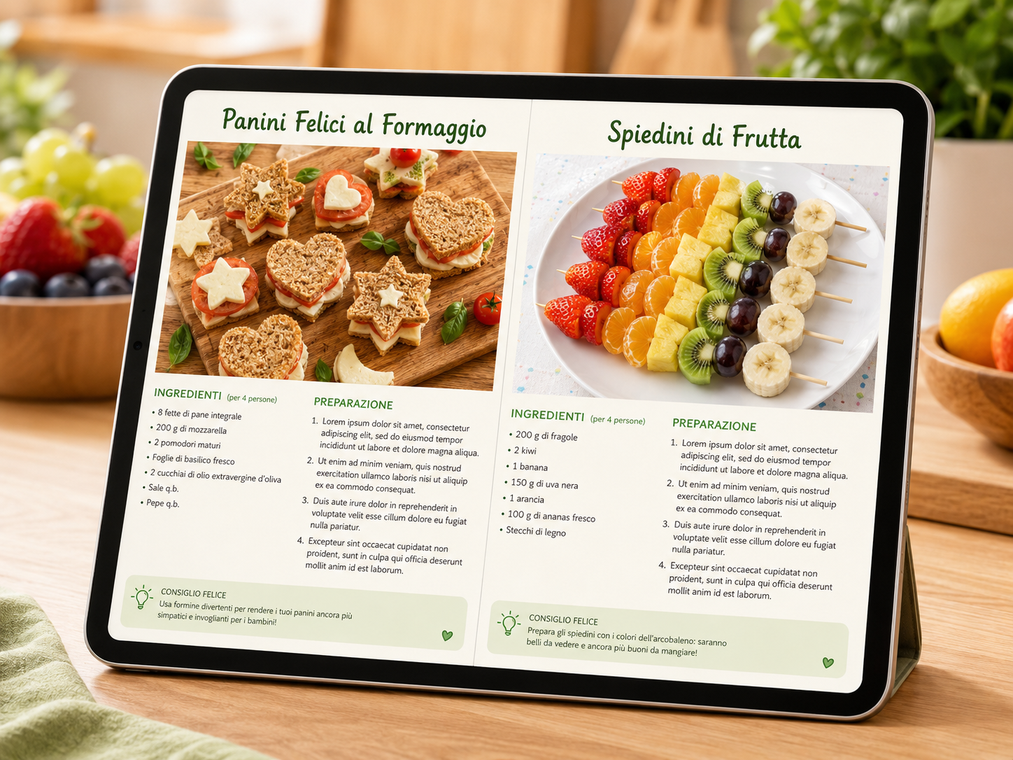 Merenda Felice — ricettario aperto su dispositivo mobile